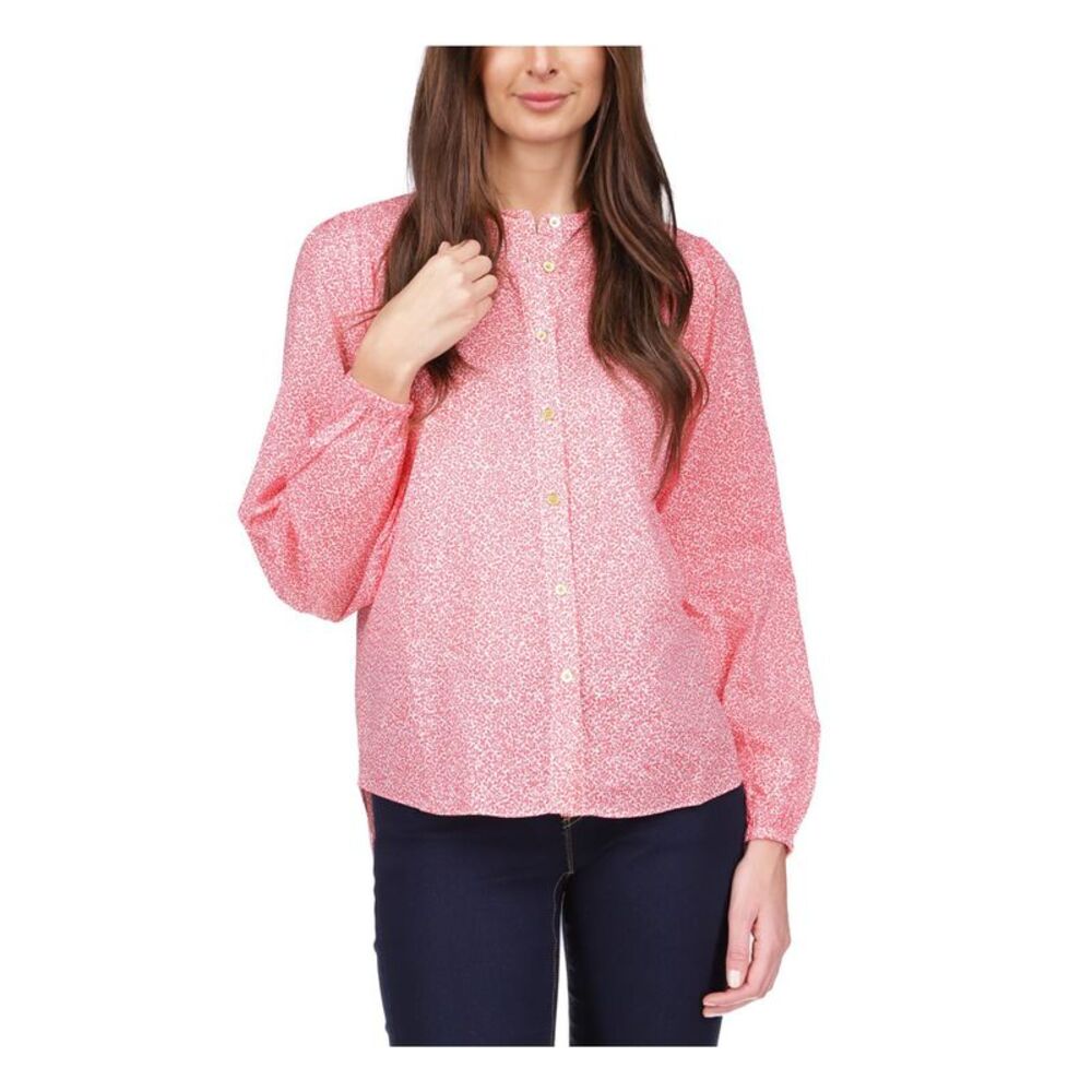 MICHAEL MICHAEL KORS Womens White Long Sleeve Round Neck Button Up Top XS